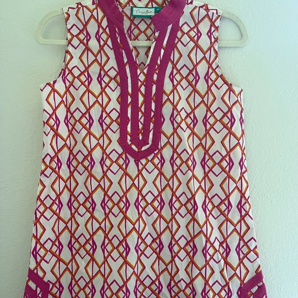 Crown & Ivy Pink Geometric Print Sleeveless Tunic Cover-Up - Picture 2 of 8
